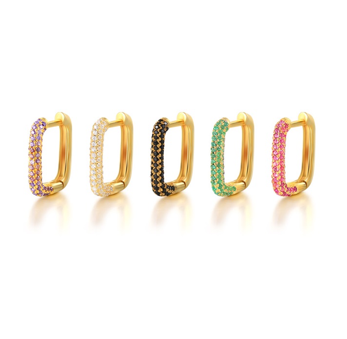 925 Sterling Silver Multi Color Square Hoops 